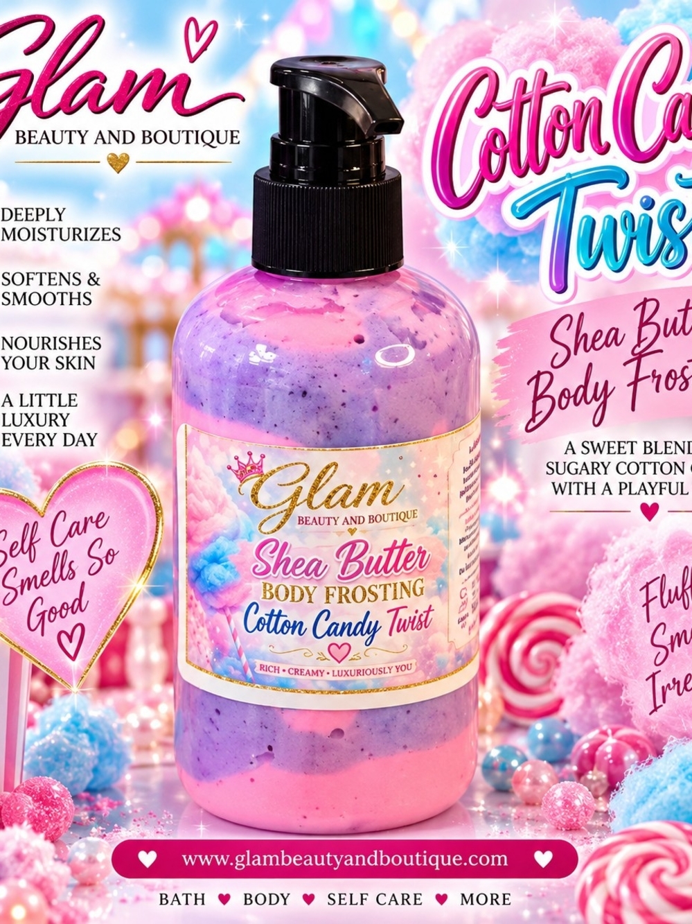 Glam Shea Butter Body Frosting - Cotton Candy Twist (Pink & Purple)